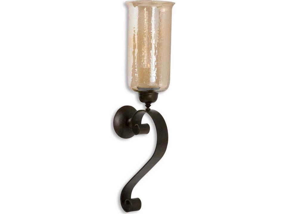 Joselyn Candle Wall Sconce in Antique Bronze with Amber Glass
