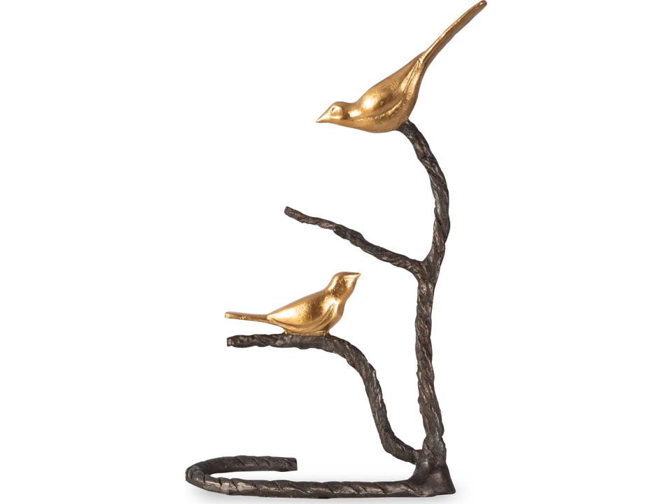 Birds On A Limb Sculpture Twisted Wrought Iron with Gold Birds