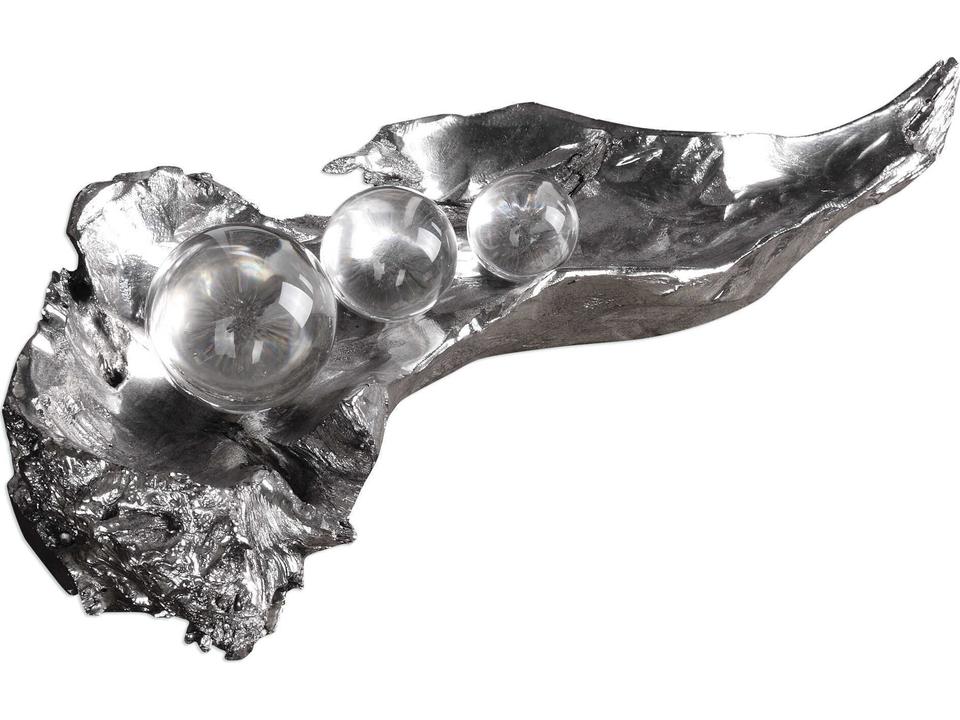 Three Peas in a Pod Metallic Sculpture with Crystal Spheres