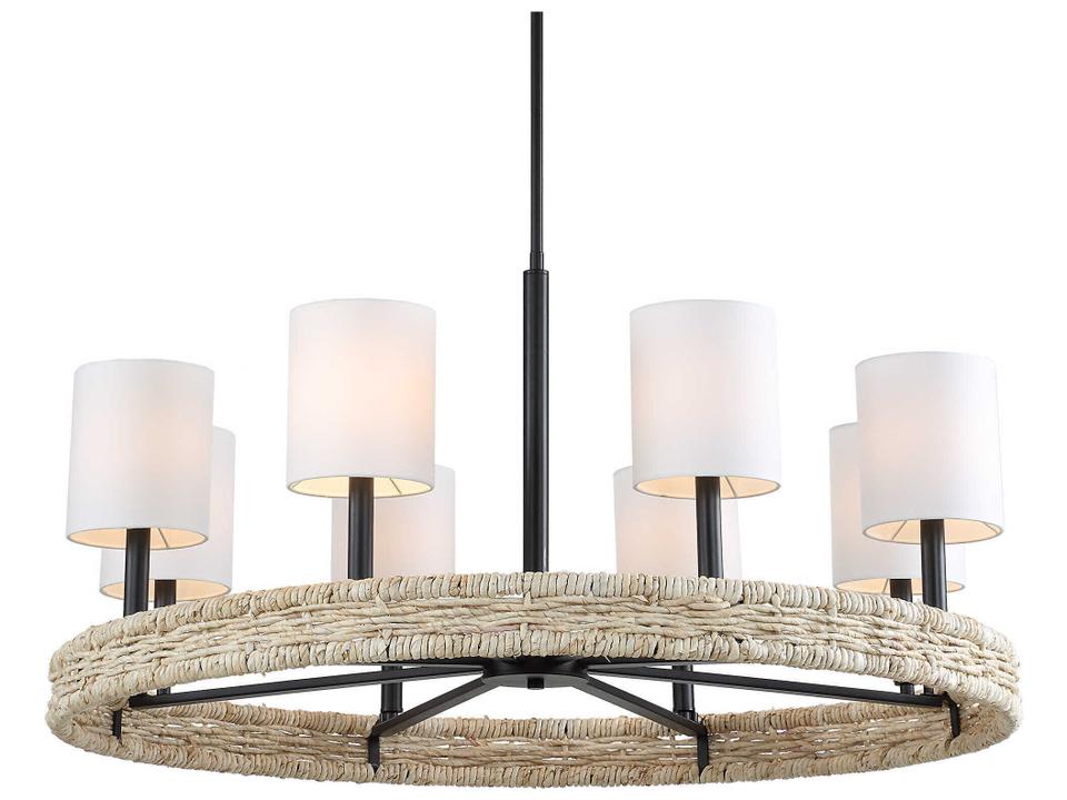 Faiyam 8-Light Transitional Chandelier in Dark Bronze with Rattan Accents
