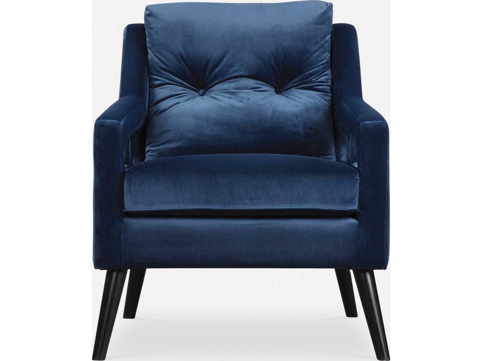 O'Brien Ink Blue Polyester Velvet Accent Armchair with Solid Birch Legs