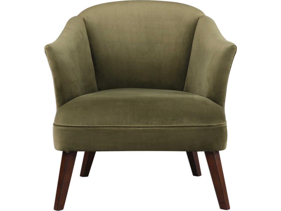 Conroy Olive Polyester Velvet Barrel Back Accent Chair