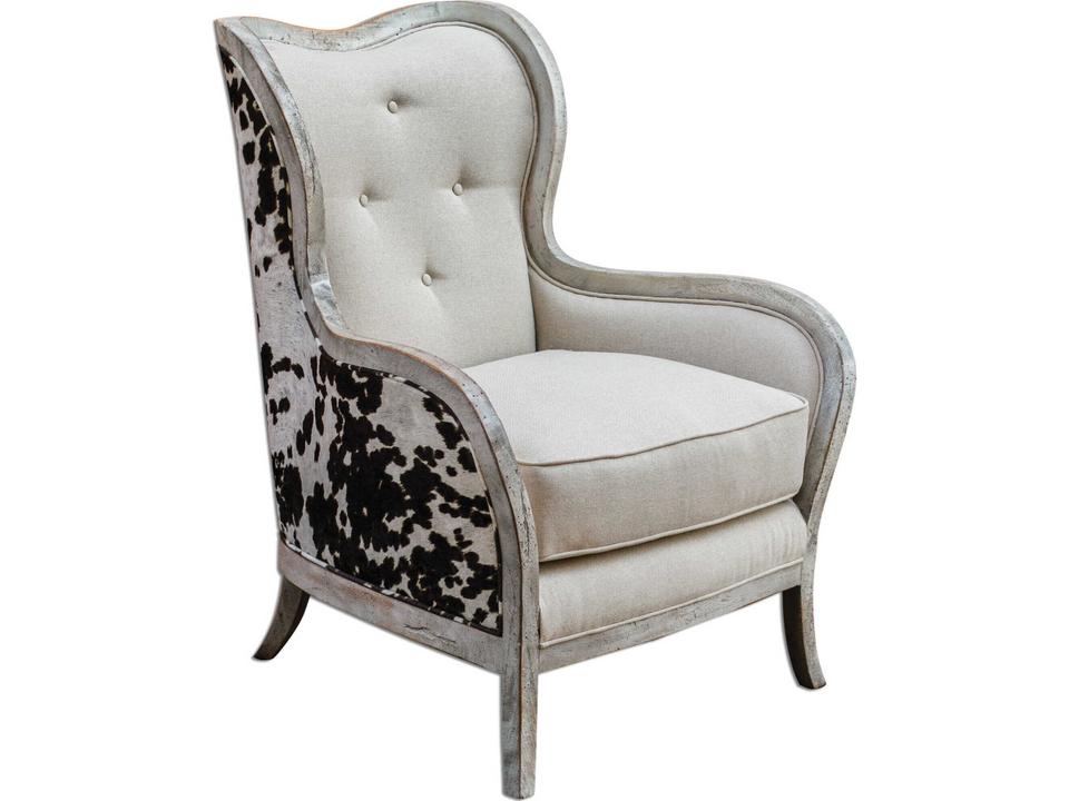 Chalina Aged Bone-White Mahogany Wood Accent Arm Chair