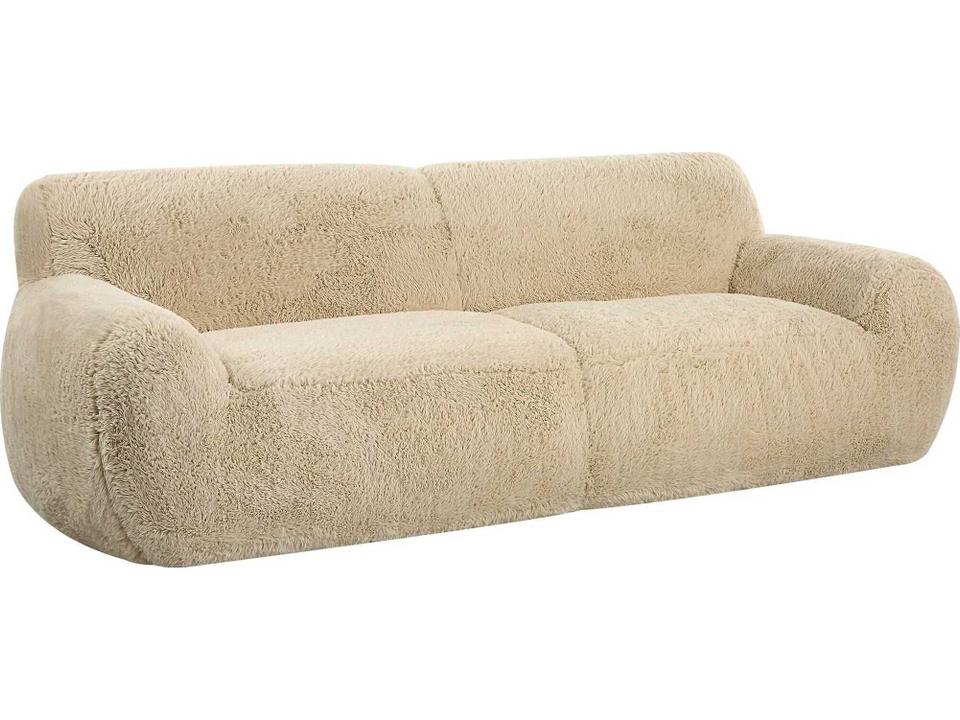 Abide Rounded Faux Sheepskin Sofa in Caramel Toned Polyester
