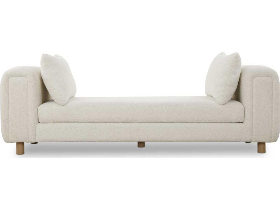 Repose Oversized Bench in Soft Ivory Faux Sheepskin and Light Oak