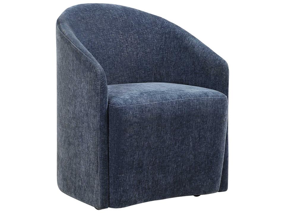Harbor Upholstered Dining Chair in Harbor Blue Velvet with Casters