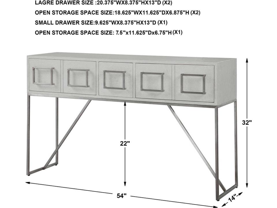 Abaya White Console Table with Brushed Nickel Hardware