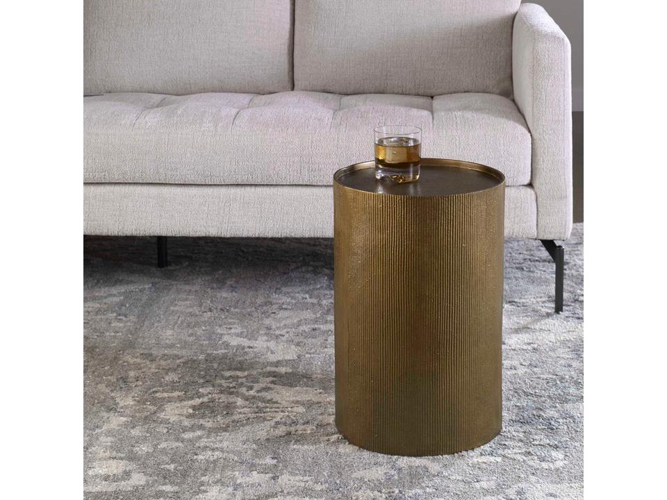Adrina Drum Accent Table in Antique Gold