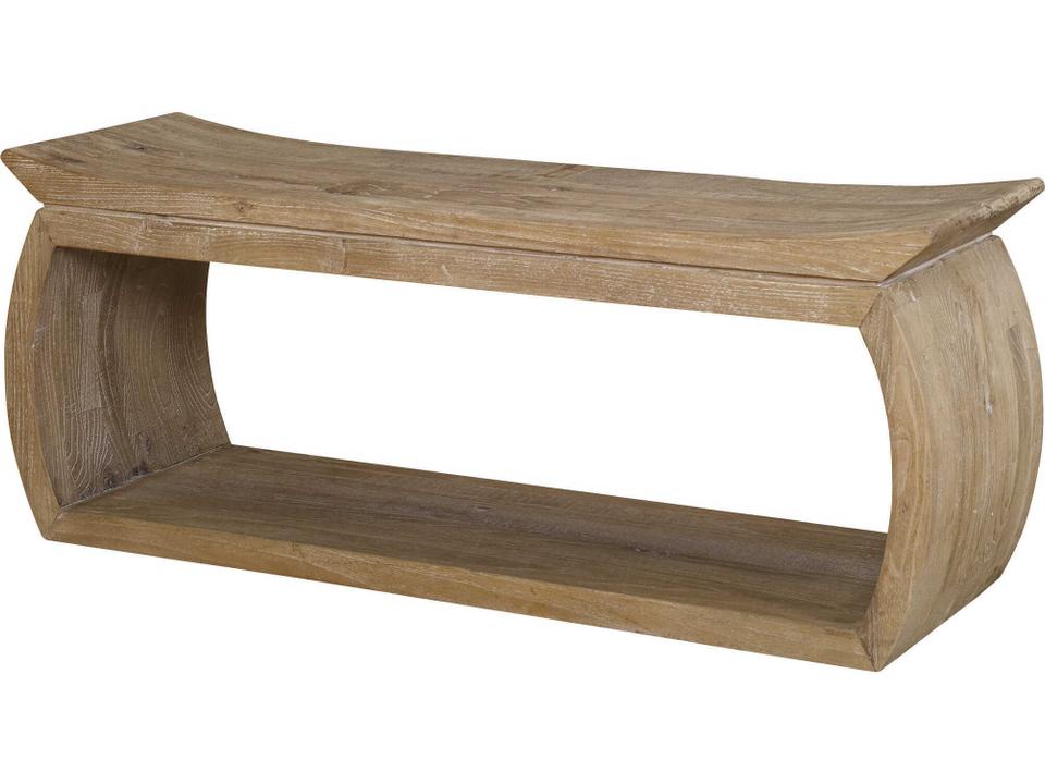 Connor Reclaimed Elm Wood Bench with Scooped Seat