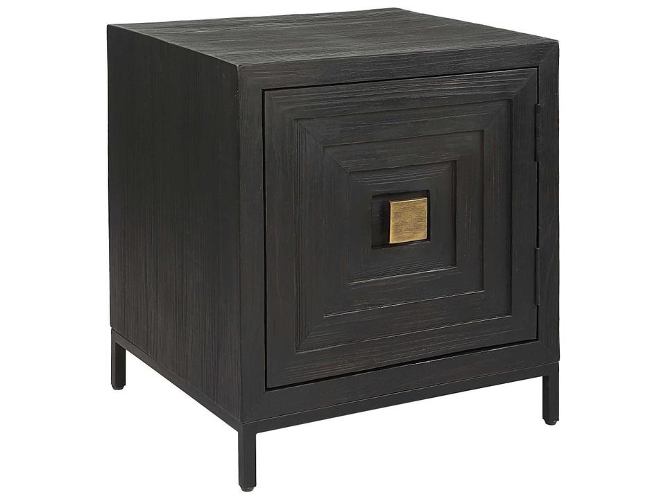 Aiken Geometric Fir Wood End Table with Brushed Brass Hardware