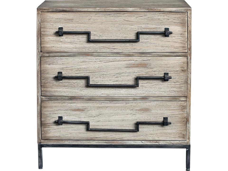 Jory Aged Ivory Accent Chest with Industrial Iron Base