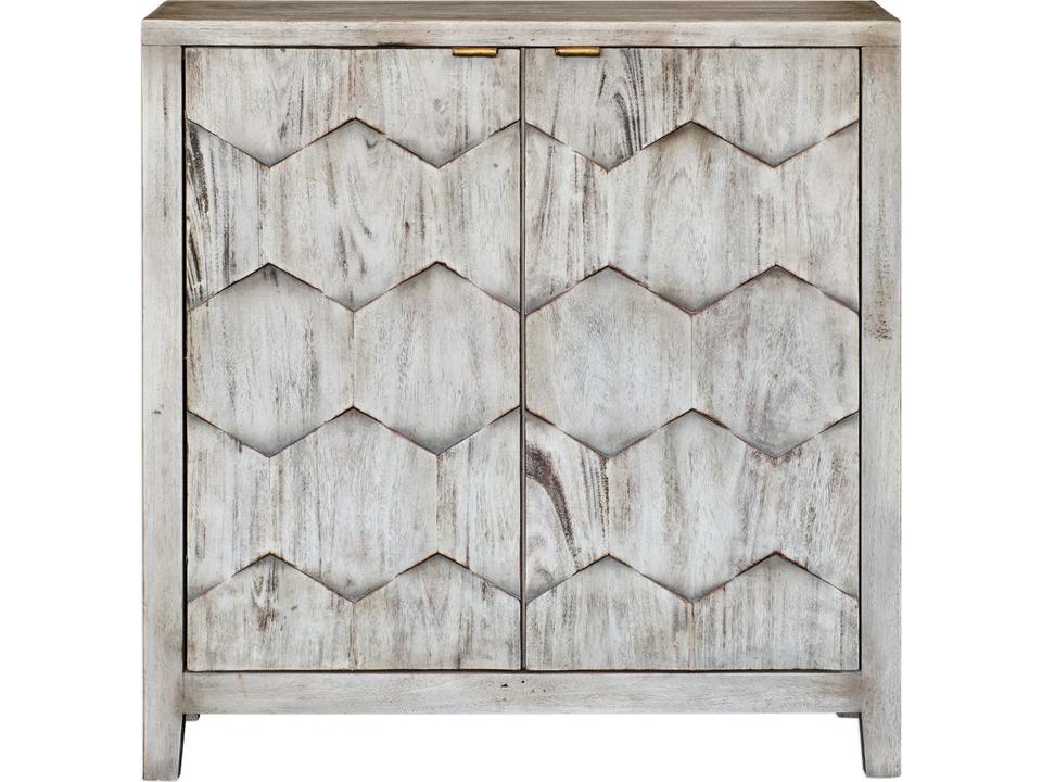 Catori 2-Door Smoked Ivory Wood Cabinet with Antique Bronze Handles