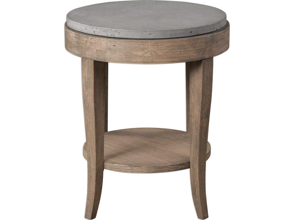 Deka Farmhouse End Table Concrete Top Birch Wood Veneer Brown Glaze