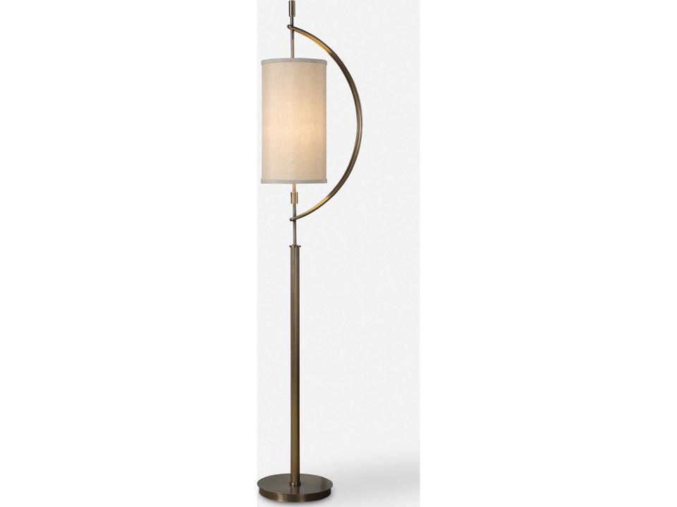 Balaour Antique Brass Floor Lamp with Beige Linen Shade
