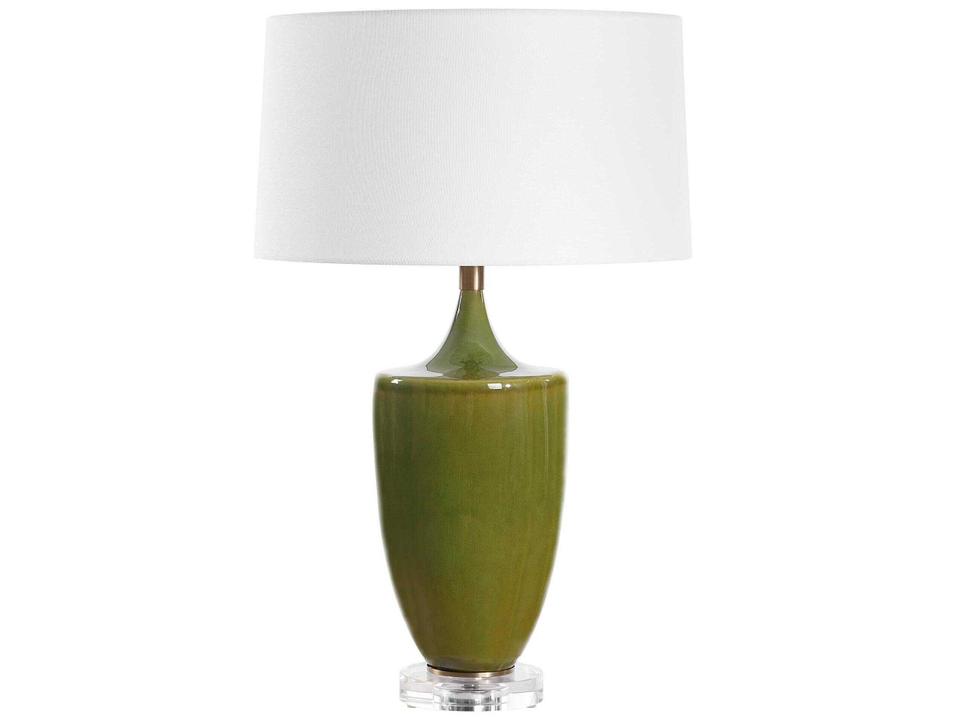 Adela 1-Light Table Lamp in Crackled Moss Green Glaze and Brass
