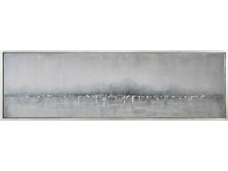 Tides Edge Abstract Wall Art Hand Painted Canvas with Silver Leaf Frame