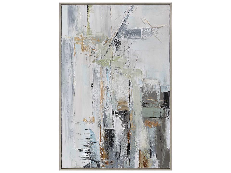 Natural Springs Hand Painted Canvas Framed Art in Silver and Multi-Color