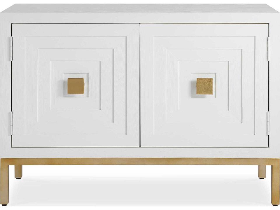 Aiken 2-Door Accent Cabinet in White with Brass Hardware