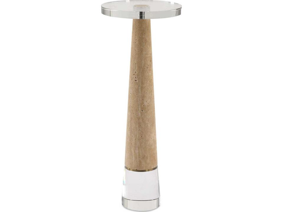 Niari Round Accent Table with Crystal Travertine and Gold Details
