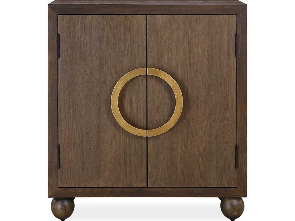 Mayenne 2-Door Oak Wood Cabinet with Warm Brass Handles