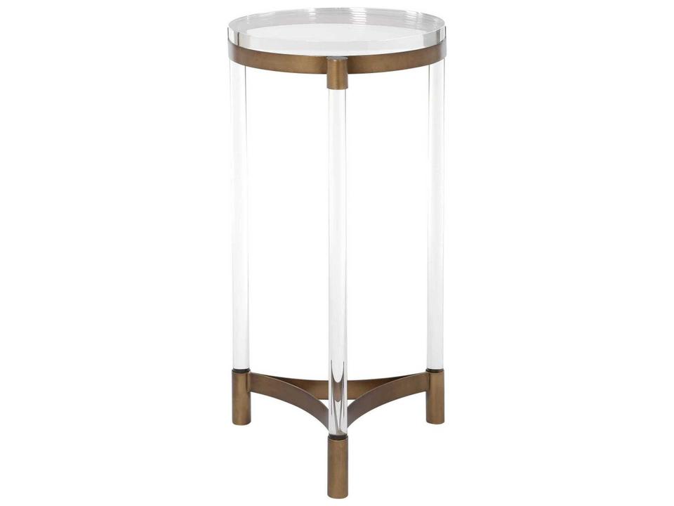 Pereira Round Acrylic Accent Table with Bronze Iron and Clear Acrylic