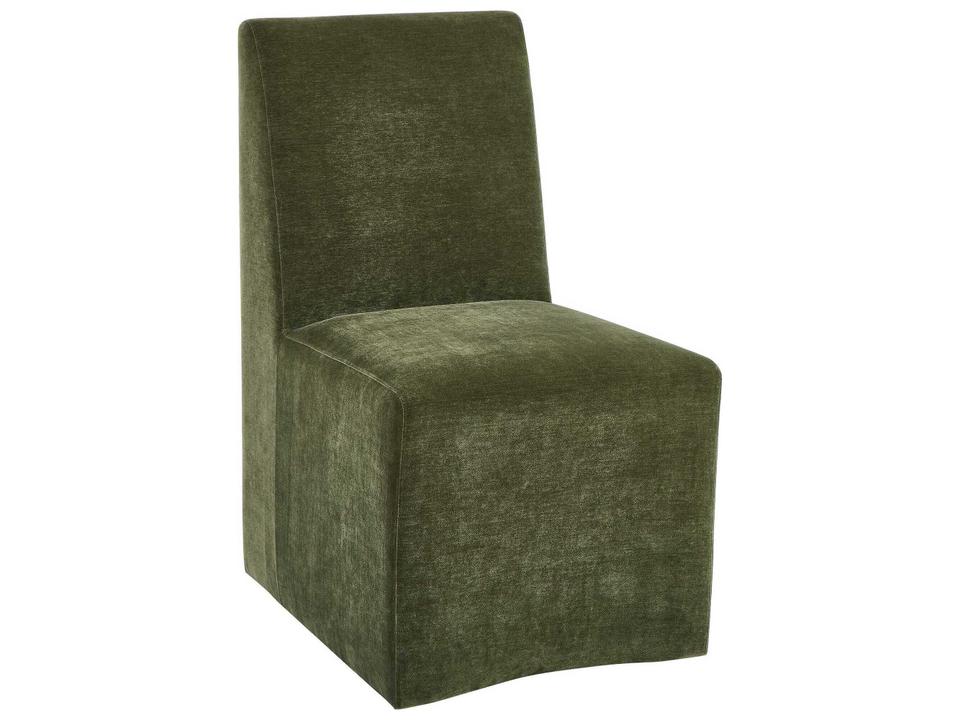 Moro Upholstered Dining Side Chair with Casters in Moss Distressed Velvet