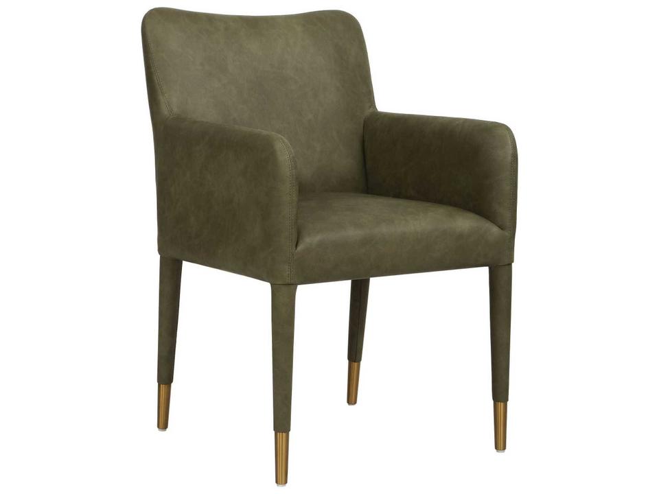 Conifer Pine Distressed Faux Leather Dining Armchair with Brass Ferrules