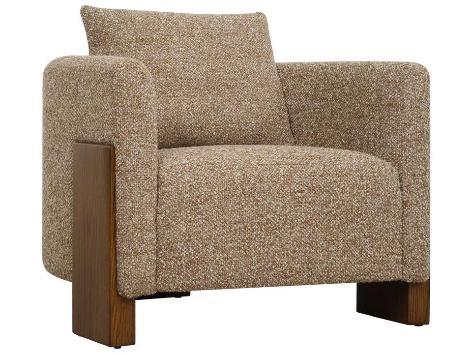 Halligan Upholstered Accent Chair with Rich Walnut Oak Legs and Boucle Fabric