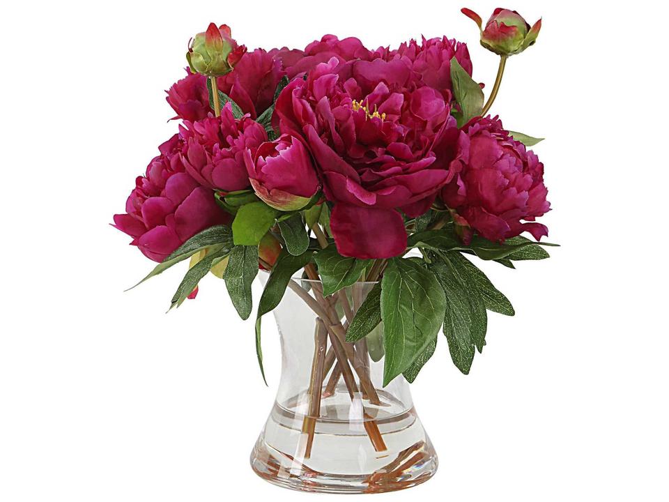 Prima Peony Artificial Floral Arrangement in Fluted Glass Vase