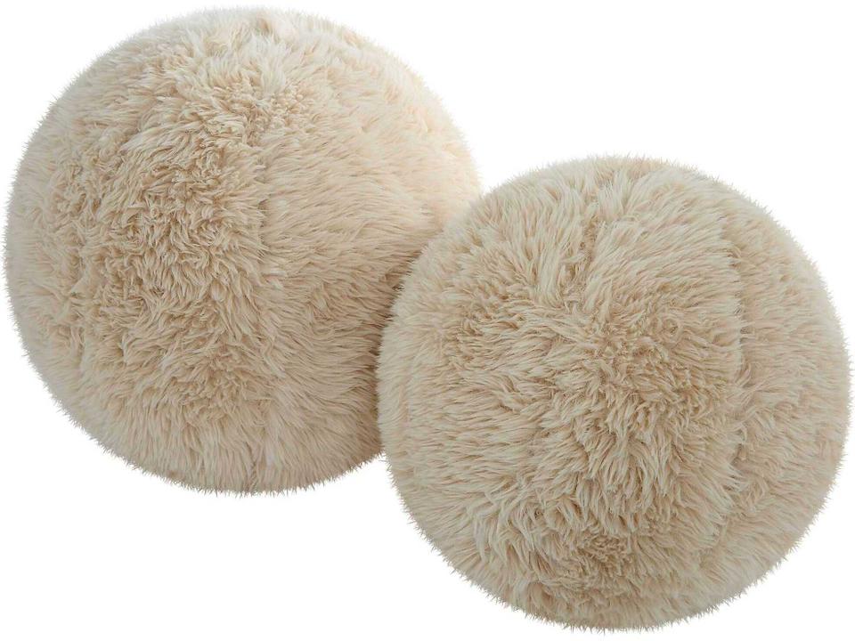 Abide Ball Sheepskin Decorative Pillows Set of 2 in Caramel
