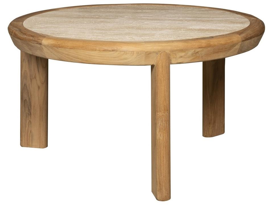 Cirrus Round Chat Table Natural Teak with Honed Travertine Top