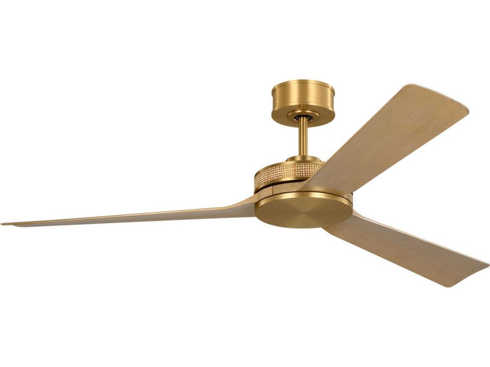 Elara Smart 56-Inch 3-Blade Ceiling Fan with Integrated LED Light in Burnished Brass and Natural Rattan