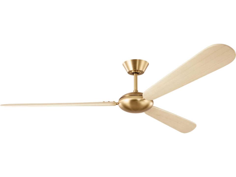 Pod Smart 64-Inch 3-Blade Ceiling Fan in Burnished Brass with Washed White Oak Blades by Peter Bristol