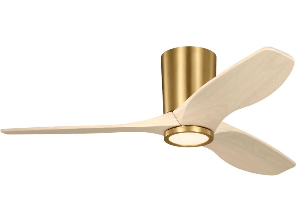 Seyra 44-Inch 3-Blade Hugger Ceiling Fan in Burnished Brass and Washed White Oak