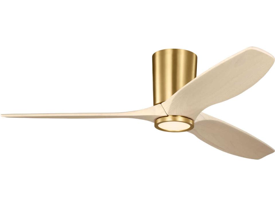 Seyra 52-Inch 3-Blade Hugger LED Ceiling Fan in Burnished Brass with Washed White Oak Blades