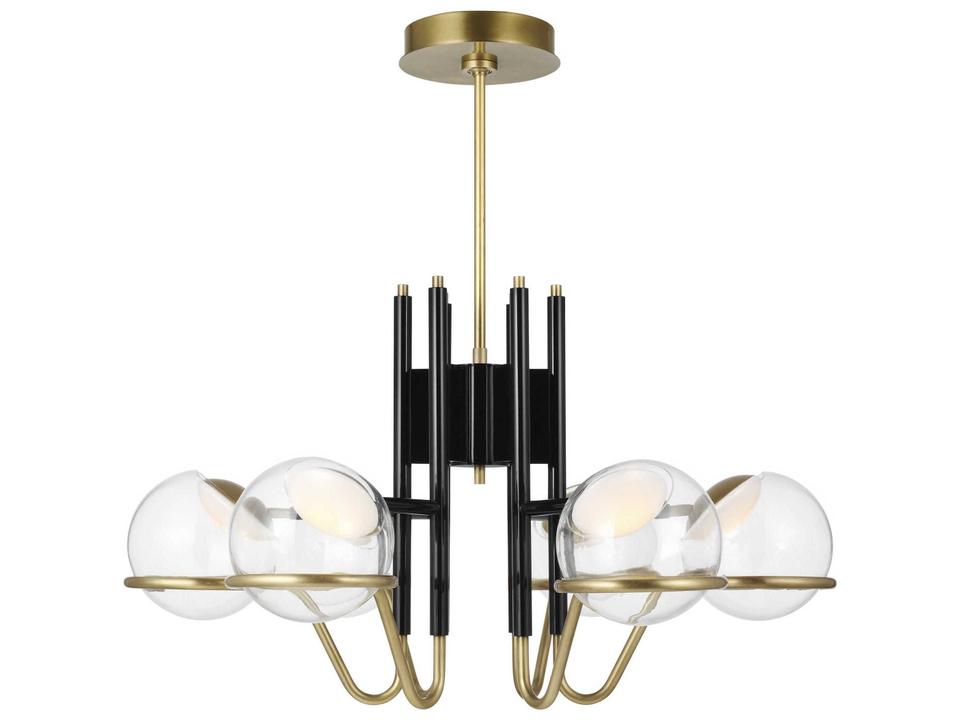 Crosby 6-Light LED Chandelier in Glossy Black and Natural Brass
