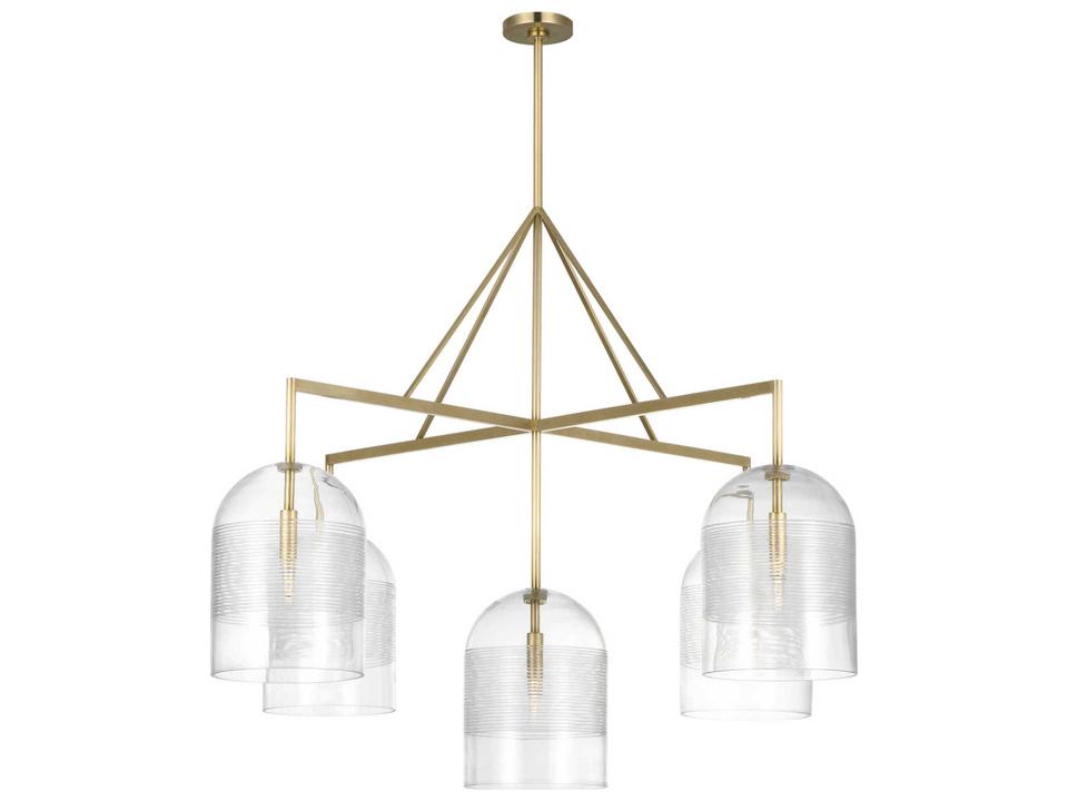 Leano 5-Light Chandelier in Hand-Rubbed Antique Brass and Ribbed Glass