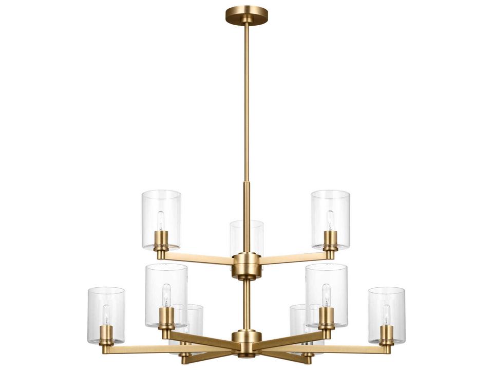 Fullton 9-Light Chandelier in Satin Brass with Clear Glass Shade