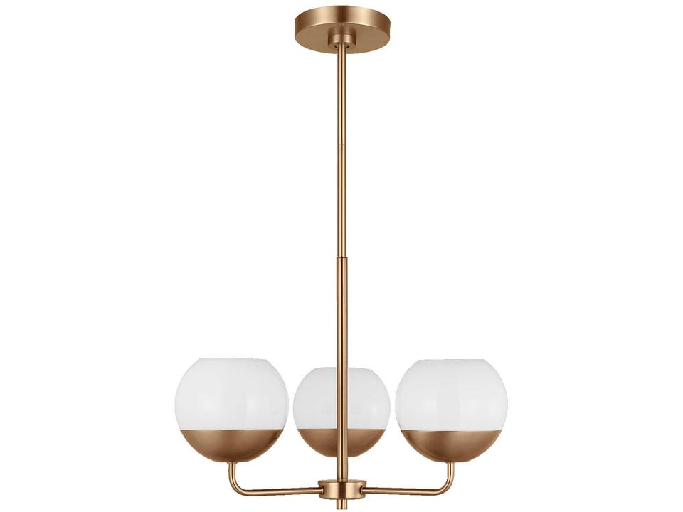 3-Light Alvin Chandelier in Satin Brass with Milk Glass