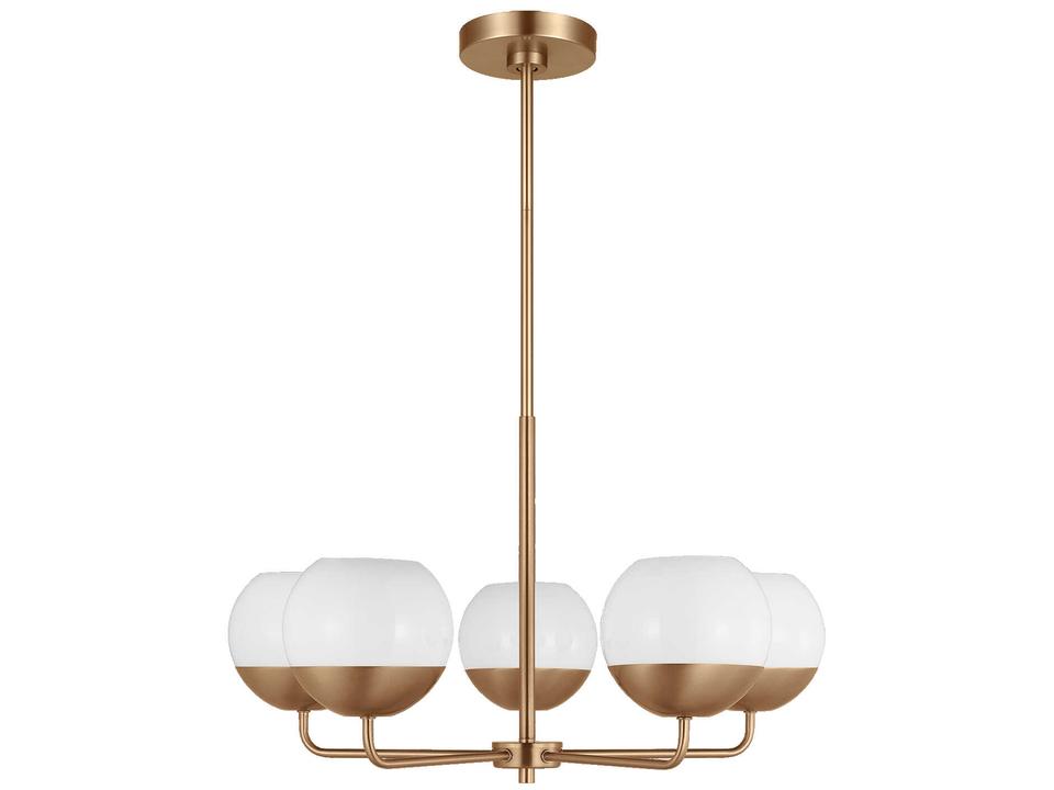 Alvin 5-Light Chandelier in Satin Brass with Milk Glass