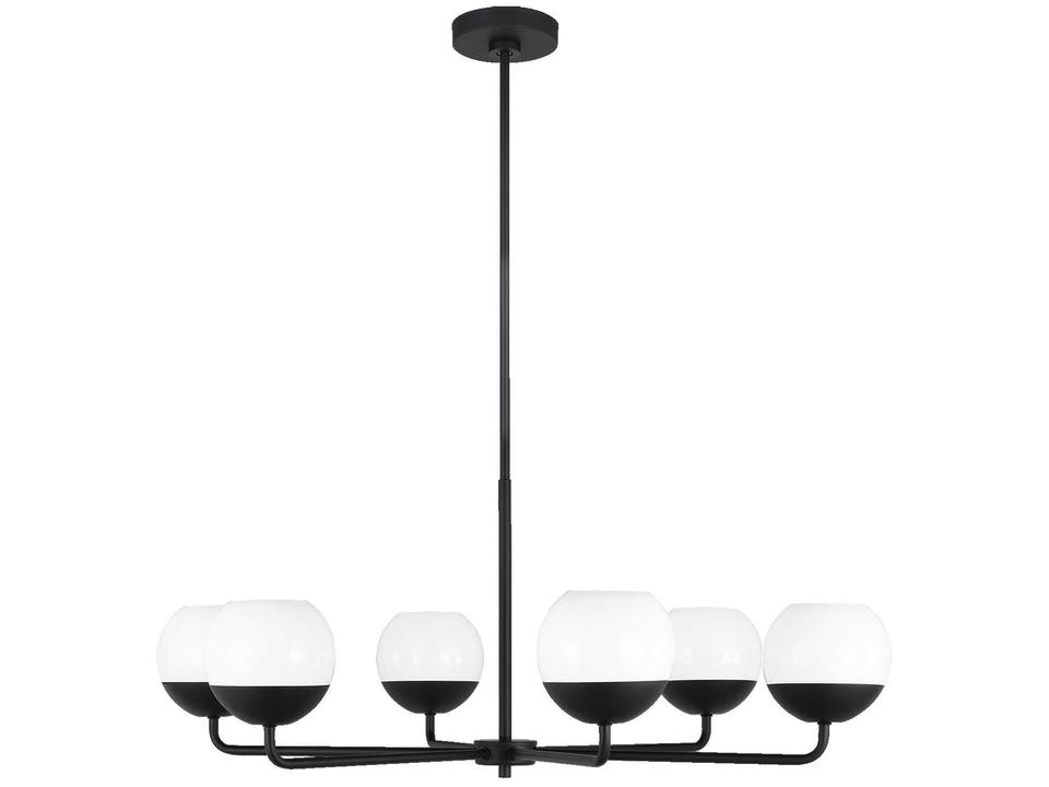 6-Light Alvin Chandelier in Midnight Black with Milk Glass Shades