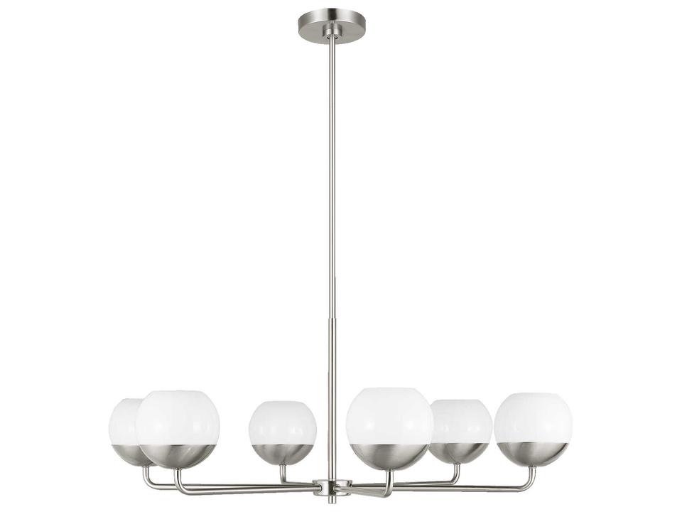Alvin 6-Light Chandelier in Brushed Nickel with Milk Glass Shades