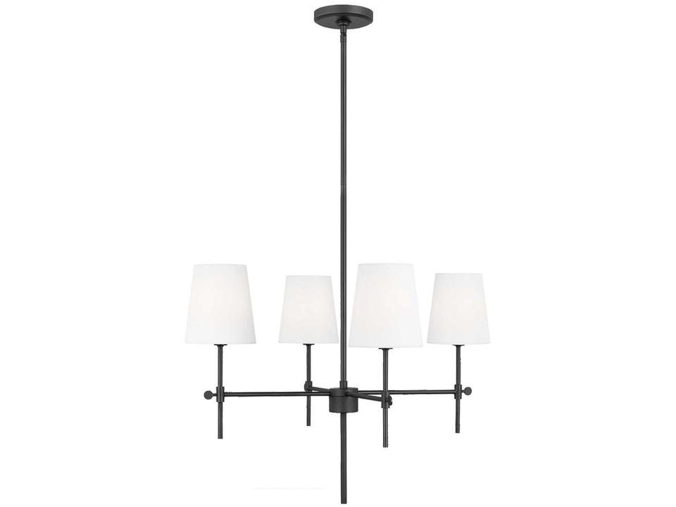 Baker 4-Light Chandelier in Midnight Black with White Linen Shades