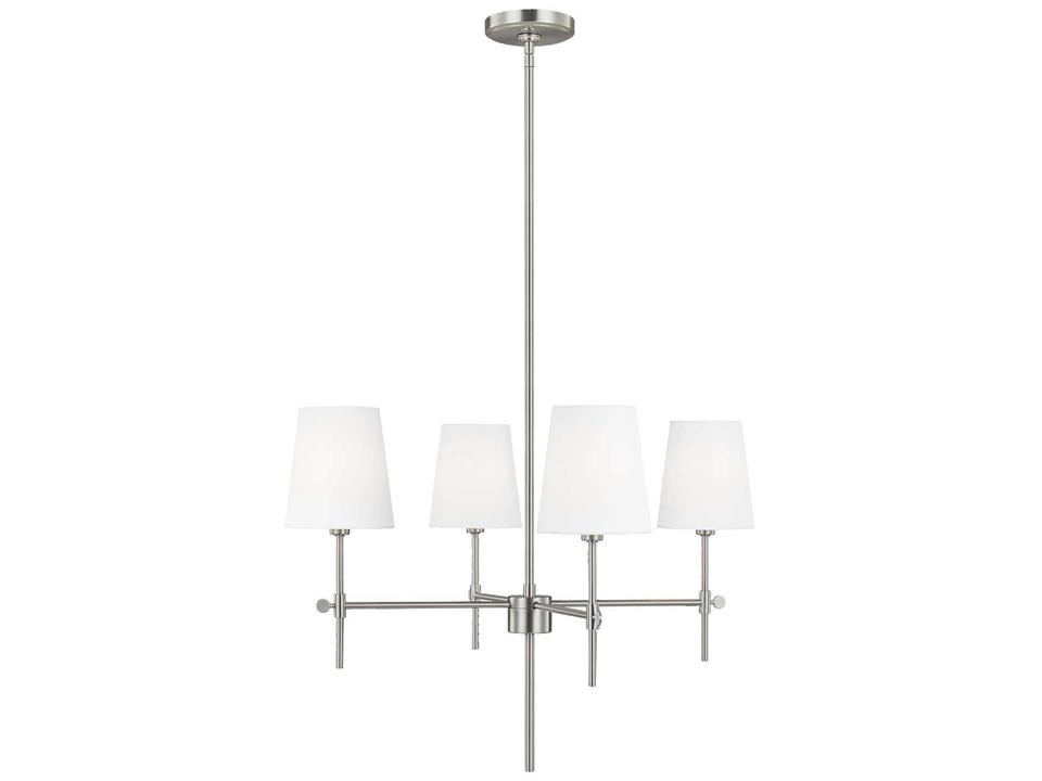 4-Light Baker Chandelier in Brushed Nickel with White Linen Shades