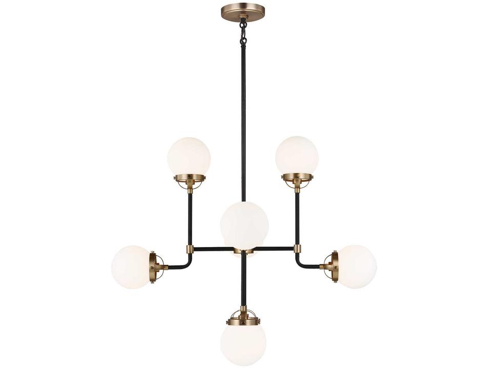 Cafe 8-Light Small Chandelier in Satin Brass with Etched Glass
