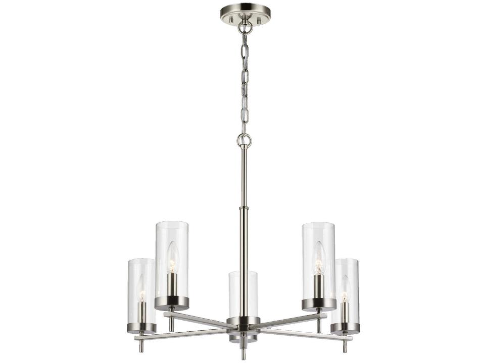 5-Light Zire Chandelier in Brushed Nickel with Clear Glass