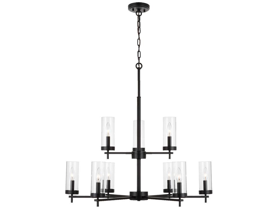 9-Light Zire Chandelier in Midnight Black with Clear Glass