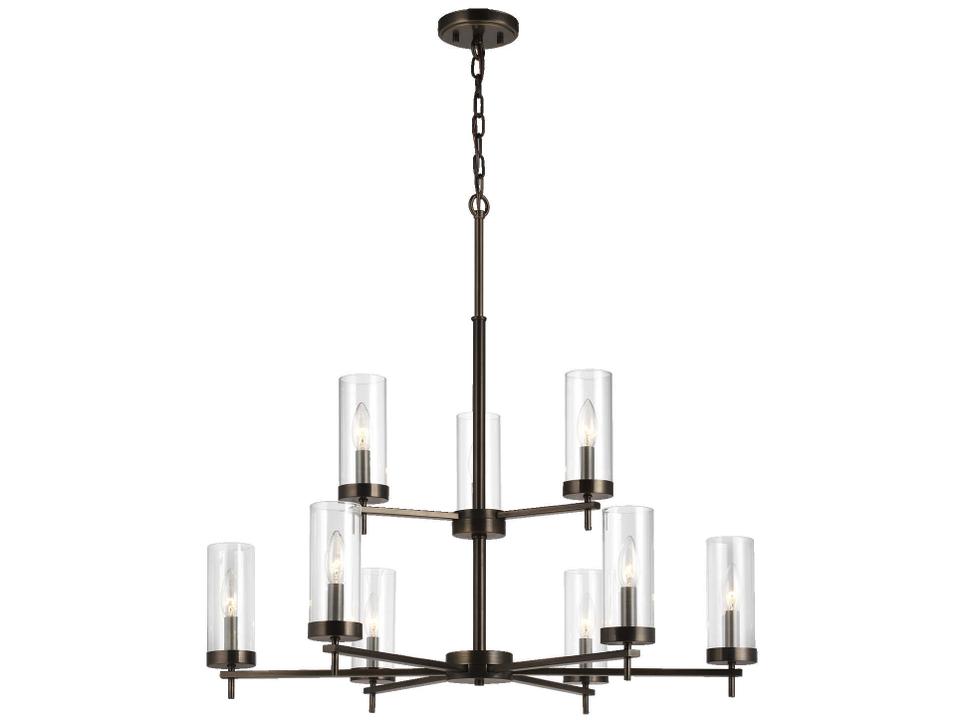 Zire 9-Light Chandelier in Brushed Oil Rubbed Bronze with Clear Glass