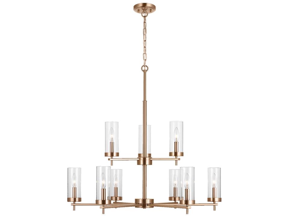 Zire 9-Light Chandelier in Satin Brass with Clear Glass