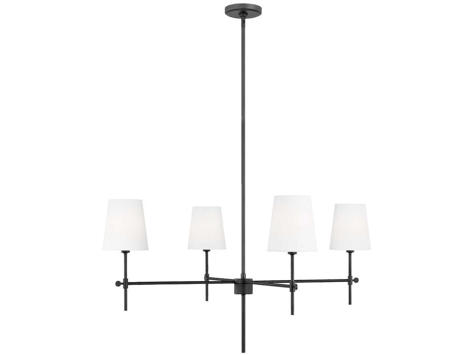 4-Light Baker Chandelier in Midnight Black with White Linen Shades